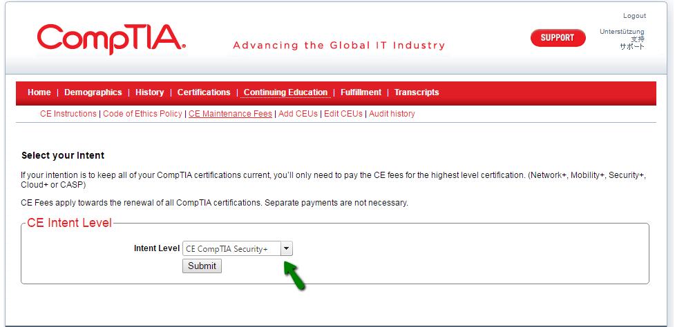 The following screen will display if you have multiple CompTIA certifications (A+, Network+, Mobility+, Security+, Cloud+ and/or CASP).