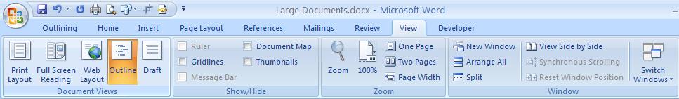 Mastering Large Documents in Microsoft Word This document provides instructions for using tools that make managing large documents easier, including working with subdocuments and master documents,