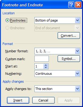 4. To make changes to the format of footnotes or endnotes, click the Footnotes Dialog Box