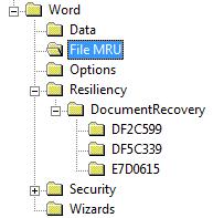 and Word (see Figure 3). The File MRU entries are numbered from Item1 to Item50 (decimal numbers). Item 1 is the last viewed and the Item 50 is the furthermost viewed (see Figure 3).