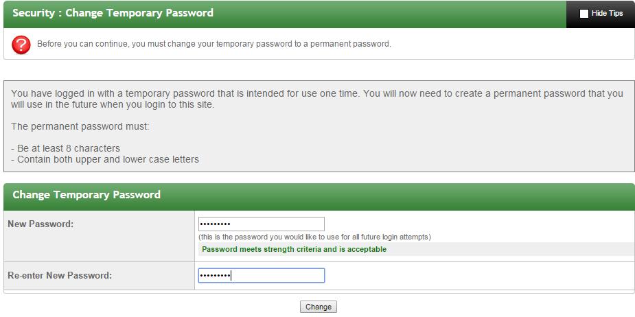 Change Password Create a new
