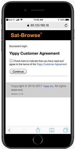 After successfully logging in for the first time a Yippy Customer Agreement screen will be displayed.