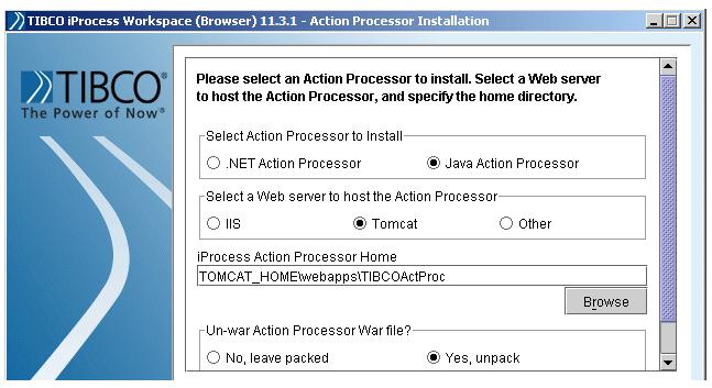 42 Chapter 3 Using the GUI Installer iprocess Action Processor Dialogs Selecting the iprocess Action Processor checkbox on the Component Selection dialog causes the following Action Processor-related