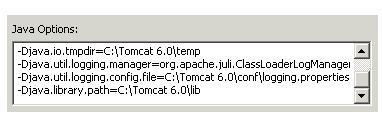 64 Chapter 6 Post-Installation Configuration The Java Options section should now appear similar to the following: 4. Click OK to save the changes and close the Tomcat monitoring program.