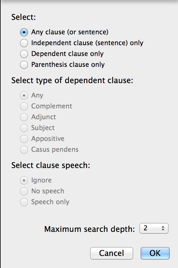 After dragging a Clause or Phrase item into a column, two new columns within the Clause or Phrase replace the original column.
