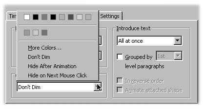Choosing effects for the entry of an object Creating sequences with custom animation 4 Click on the Effects tab to bring the effects selections to the front.