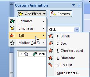 Set Slide Animation Effects To choose a custom animation, choose one of the