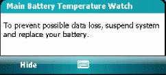 Main Battery Temperature Notifications The temperature notification system implements three levels of notification when the temperature within the battery exceeds specific temperature thresholds: