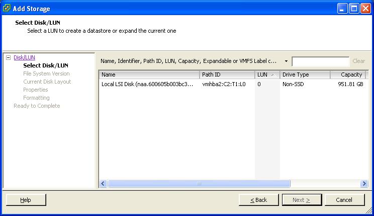 Under Disk/LUN select the required Disc/LUN from the list