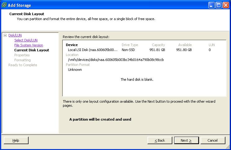8. On the Current Disk Layout page verify the details and then