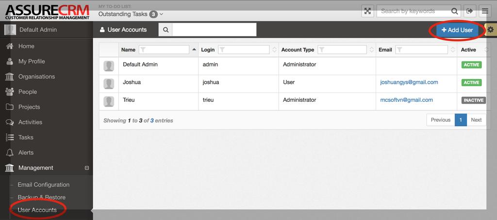 3.2 Management. 3.2.1 User Accounts. If you are an admin user, you should start by creating the different accounts for your company.