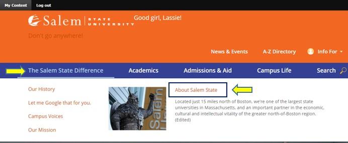 6 Locate content by Site Navigation 1. Once you have logged in, navigate to the destination page from salemstate.