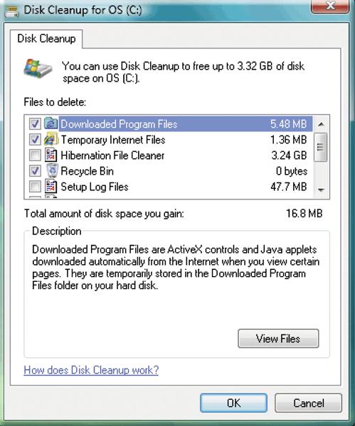 A disk cleanup utility searches for and removes unnecessary files Downloaded program files