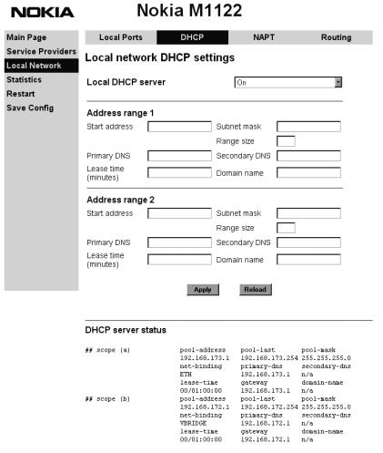 Figure 9 Local Network DHCP page