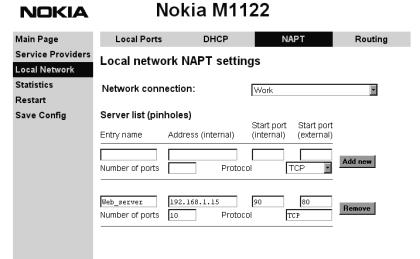 M1122 User Manual NAPT If Network Address Port Translation (NAPT) has been activated, servers on your local network are not visible outside your network.