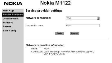 M1122 User Manual Figure 7 Service Providers page with