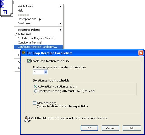 LabVIEW - Parallel For-loops II right-click on a For Loop, select Configure Iteration Parallelism.