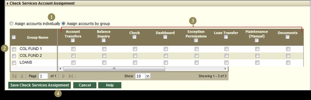 Check Services Account Assignment Assign Accounts by Group 1. Select whether to entitle accounts either by group or individually; in this example by group is chosen. 2.