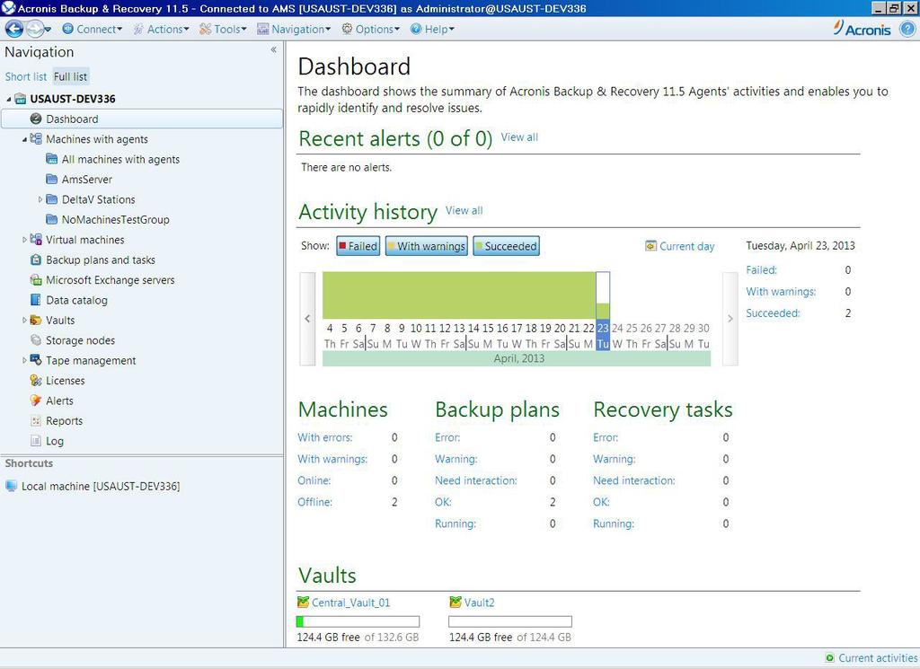 February 2016 Page 6 Figure 4. user interface Dashboard view. A single License Server can be used to manage the licensing of all the backup agents.