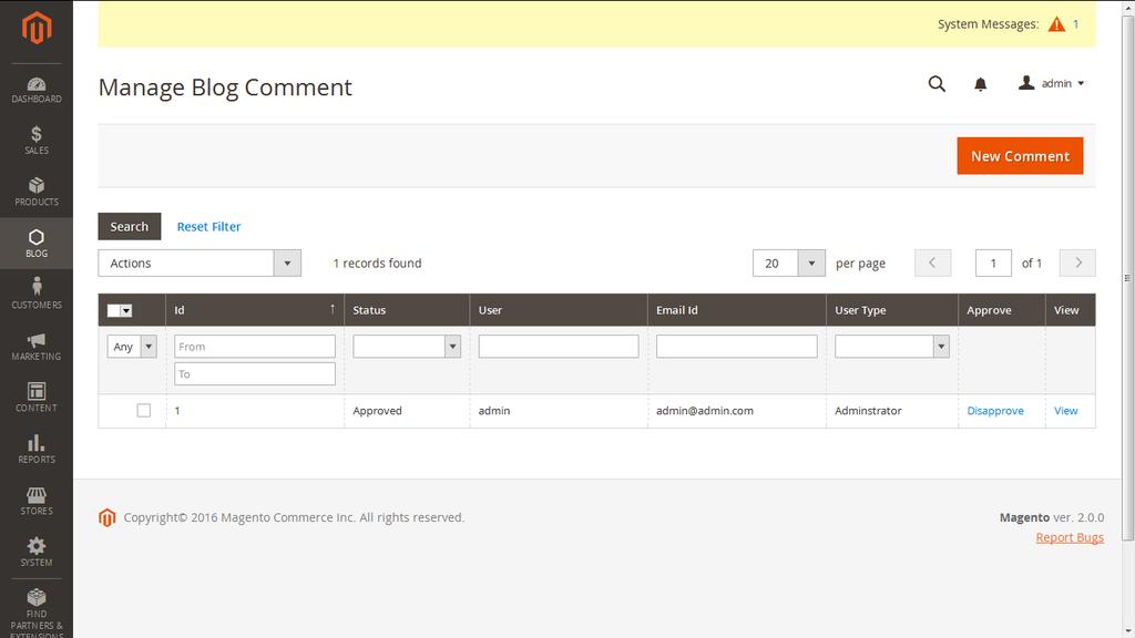 17 Manage Blog Comments To add the new comments from admin panel just click on the button Add New Comments on the header section of comments listing page.