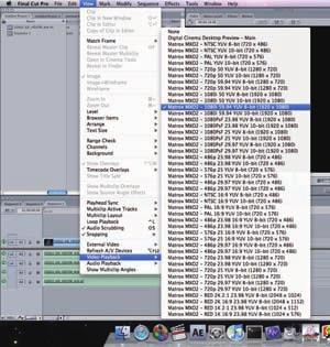 2 Set the proper output resolution for Matrox MXO2 using the View ->Video Playback setting. 3 Edit on your MacBook Pro.