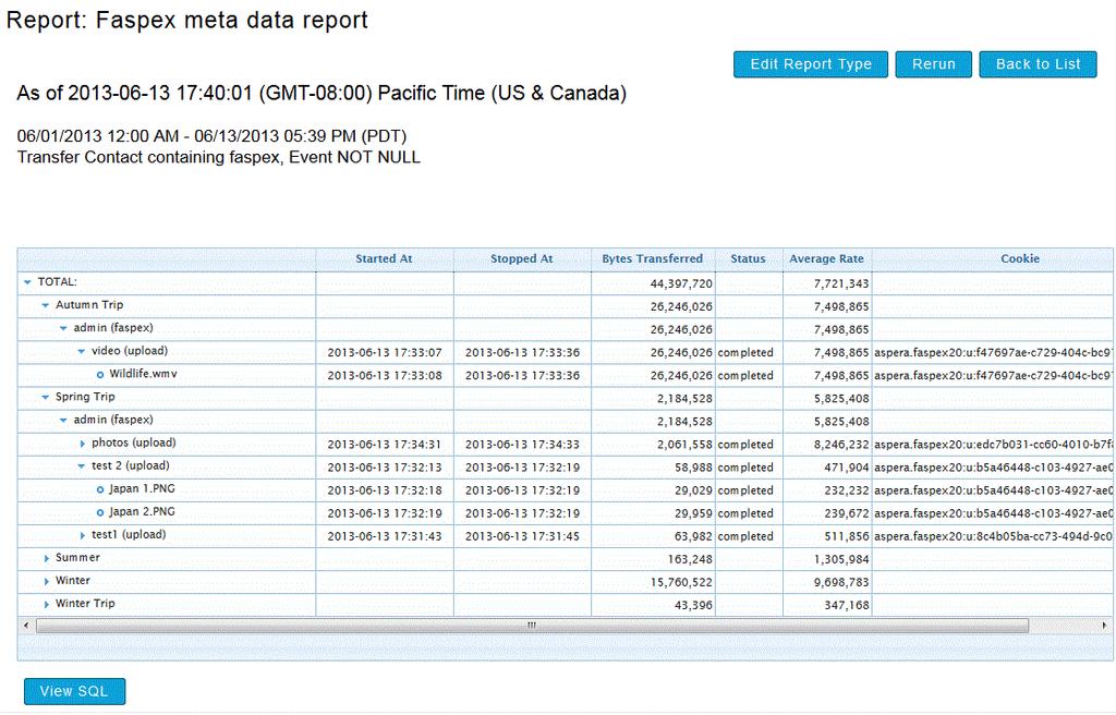 Working with IBM Aspera Console 146 After clicking the Run Report button, the page will update to display the report queuing and then running.