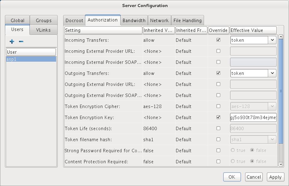 Enterprise Server Configuration and Transfer Reference 307 Alternatively, click Groups and choose a group to configure, or click Global to configure options for all users. 3. In the right panel of the Server Configuration dialog, click Authorization.