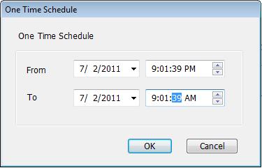 Channel One Time Schedules New (One Time Schedules) Select the channel number you wish to set. You can specify the one-time schedule for a selected camera; this schedule will be executed once only.
