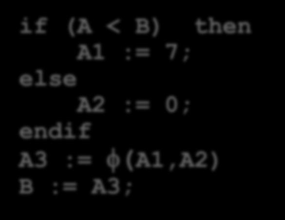 multiple assignments if (A < B) then A := 7; else A := 0;