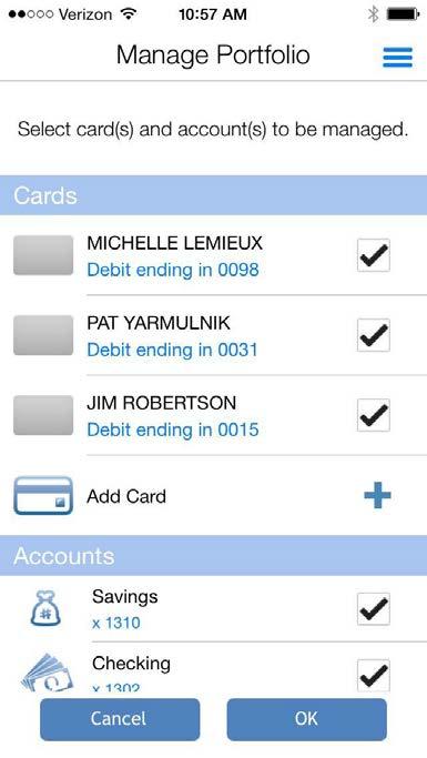 ADDING A CARD TO YOUR PORTFOLIO Members can add new cards for management by tapping New Card on the Manage Portfolio screen.