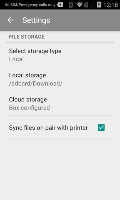 4. Touch the Local storage option and browse and touch the Download folder. Touch the SELECT button. The Settings screen should show the storage type as Local and Local storage as /sdcard/download.