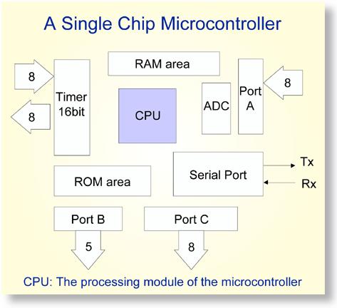 Most microcontrollers will also combine other devices such as: A Timer module to allow the microcontroller to perform tasks for certain time periods.