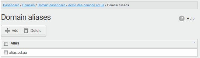 Click the 'Save' button. The domain will be added to the main domain as alias and will be listed in the interface.