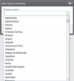 Choose the geolocation restriction policy for accessing the CDAS web interface Accept - Admins and users from these countries are allowed to access the domain management interface Reject - Admins and