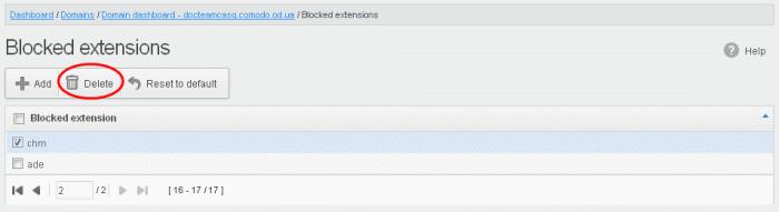 selected blocked extension will be deleted from the list and email attachment with this file extension will be