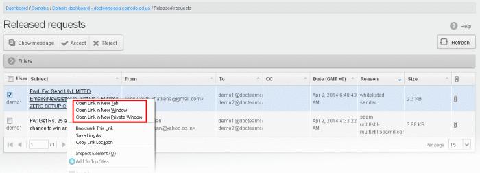 The details of the selected mail will be displayed in a new CDAS window.
