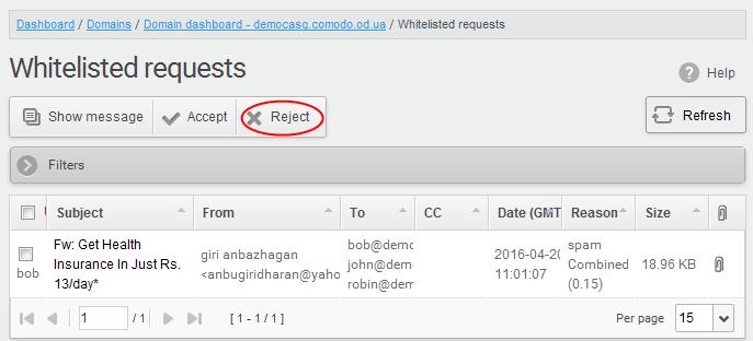 An alert will be displayed to confirm the rejection of user's request.