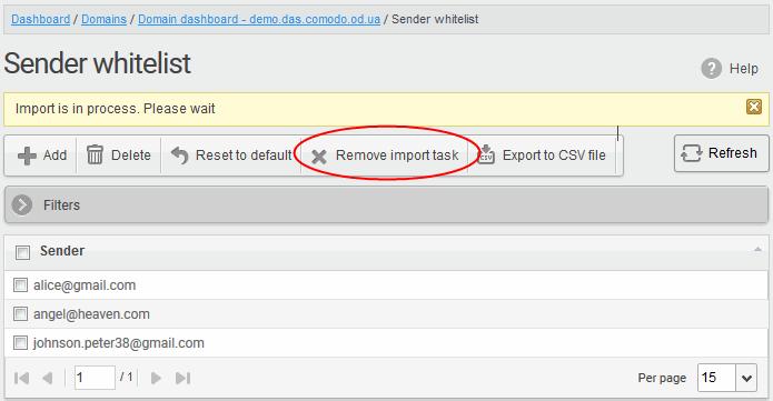 The upload will be placed in import tasks queue and the progress of the upload will be displayed.