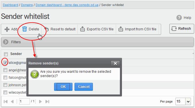 Click 'OK' to confirm your changes. Recipient Blacklist CDAS will automatically block all emails to blacklisted recipients.