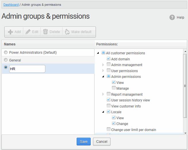 Click 'Save' button. The newly created group will be displayed in the interface. Now, administrators belonging to the account can be assigned to this newly created group.