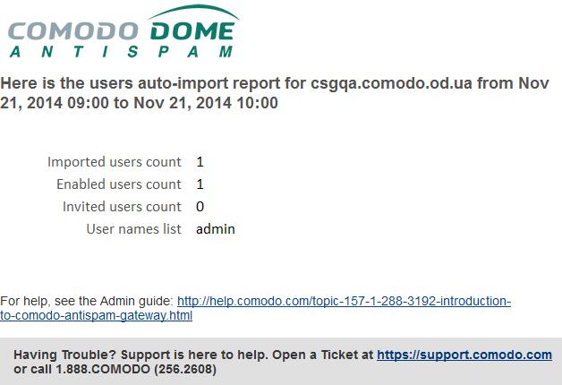 User names list - The list of auto imported users. An example of a 'Users Auto-Import Report' is shown below: 4.