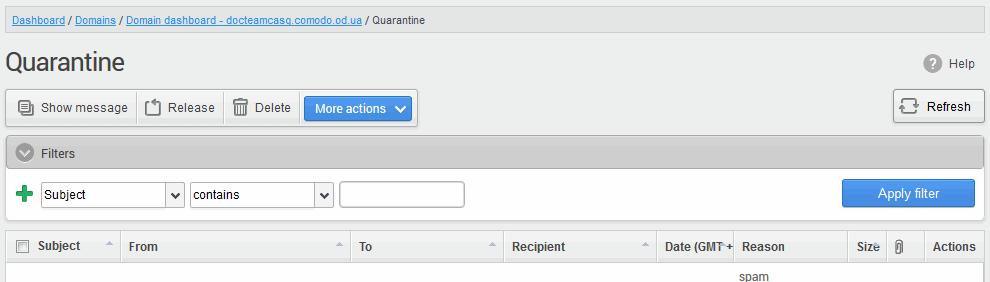 Use the 'Filter' option to search quarantined