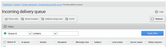 Use the 'Filter' option to search queued emails Click