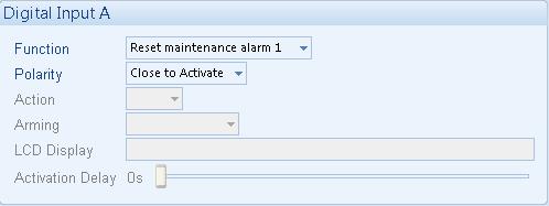 Example 1 Screen capture from DSE Configuration Suite Software showing the configuration of Maintenance Alarm 1 and Maintenance Alarm 2.