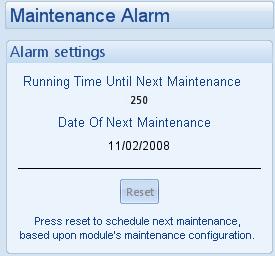 SCADA 7.17.7 MAINTENANCE ALARM RESET Three maintenance alarms active in the control module. Each is reset individually; only one alarm is shown below for clarity.
