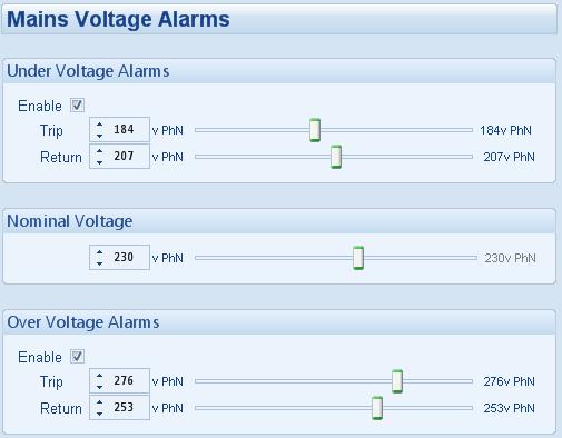 Edit Configuration - Mains 6.7.2 MAINS VOLTAGE ALARMS = Only available on DSE8660 Modules Click to enable or disable the alarms.