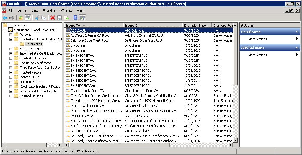 15 In the MMC console navigation pane, go to Certificates (Local Computer) > Trusted Root