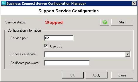 Configuring SSL for Support Service in Stand-Alone Mode 1 Open the Configuration Manager on the standalone server. 2 If the Server status is "Running", click Stop.