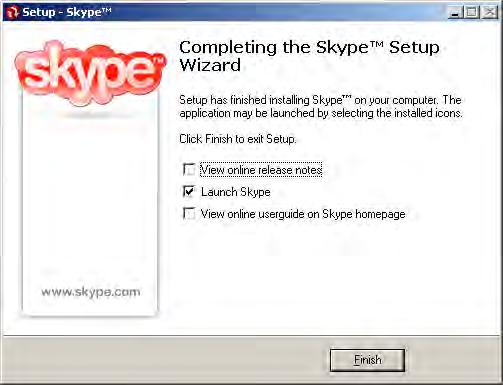Completing the Skype Setup Wizard To continue installing Skype, select a language from the