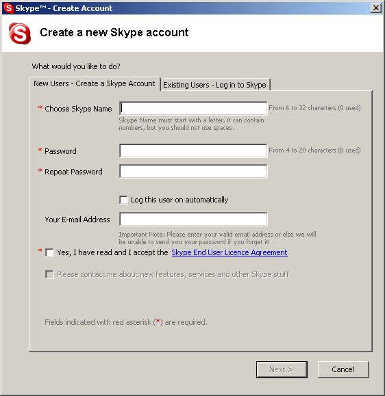 If you already have a Skype user account click the tab Existing Users Log into Skype at the top of the  If